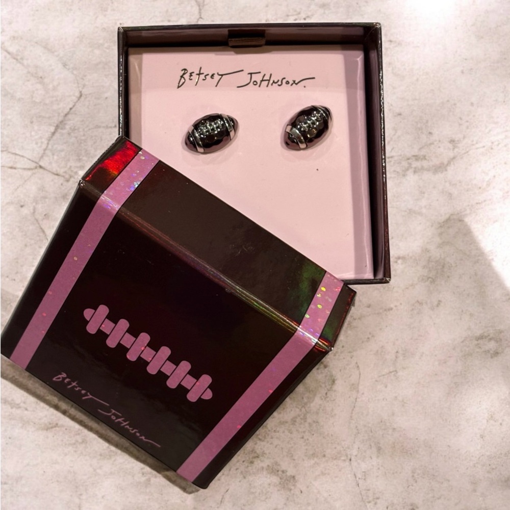 NWT Betsey Johnson Gorgeous Football stud Earrings in box